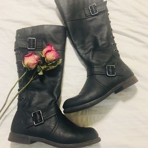 Black faux leather boots